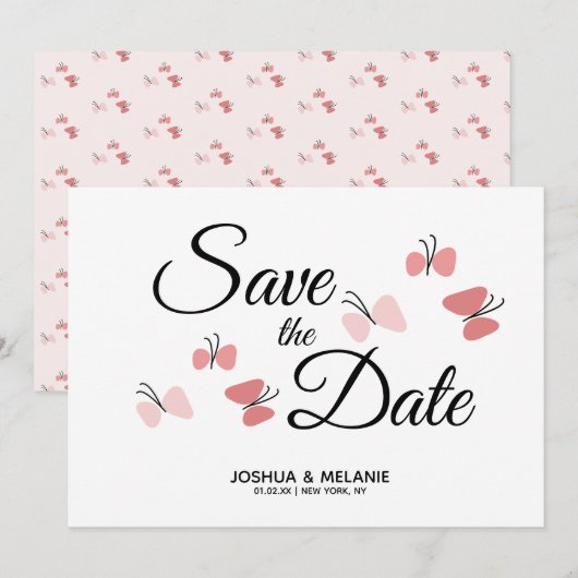 Romantische Schmetterlinge Rosa Save the Dates (Vorne/Hinten)