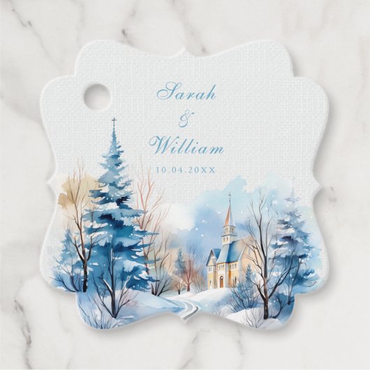 Romantische schneebedeckte Gastgeschenk Hochzeit T Geschenkanhänger (Vorderseite)