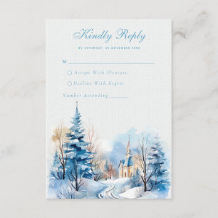 Romantische Schneekirche Hochzeit RSVP Card Begleitkarte