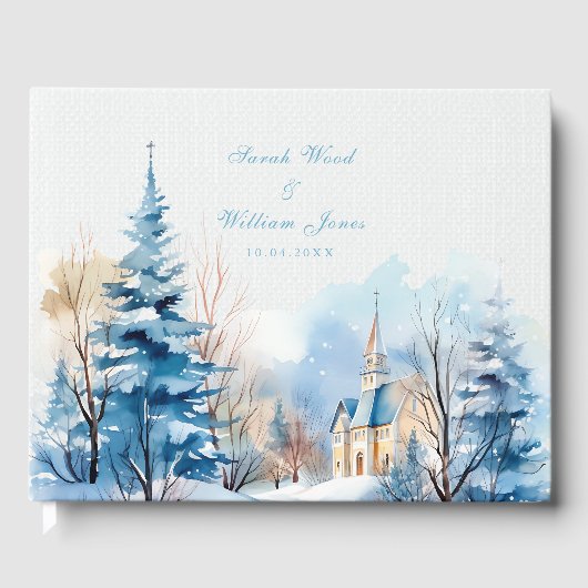Romantische Schneekirche Hochzeitsgast Gästebuch (Vorderseite)