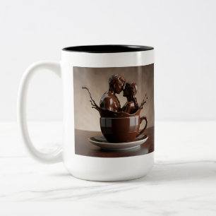 Romantische Schokolade Liebe Skulptur im Kaffeecup Zweifarbige Tasse