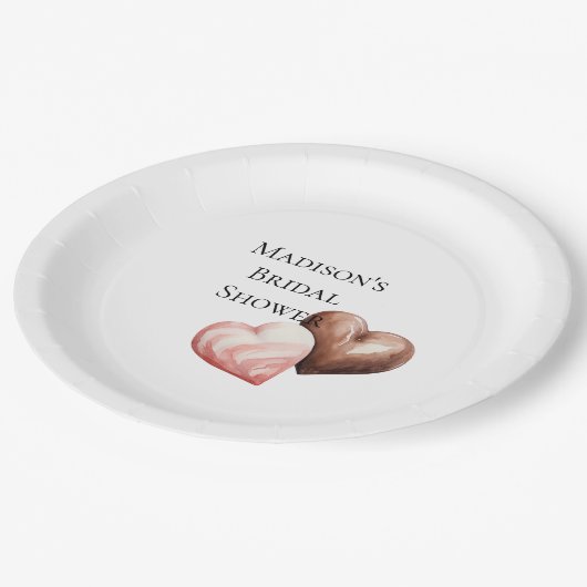 Romantische Schokolade Strawberry Hearts Brautpart Pappteller (Schrägansicht)