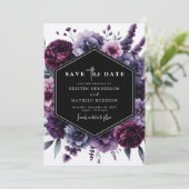 Romantische schöne Lila Blumenhochzeit Save The Date (Stehend Vorderseite)