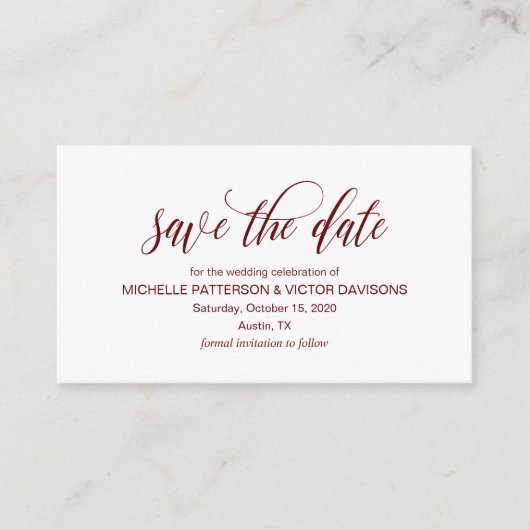 Romantische Schrift, Burgund, Save the Date Begleitkarte (Vorderseite)