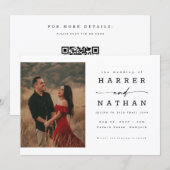 Romantische Schrift Foto QR-Code Hochzeit Einladung (Vorne/Hinten)