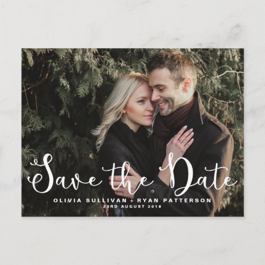 Romantische Schrift | Foto Save the Date Postkarte (Vorderseite)