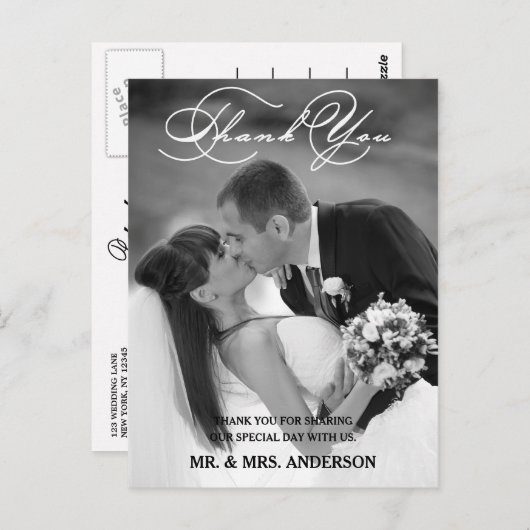 Romantische Schrift | Hochzeit Danke, Postcard Postkarte (Vorne/Hinten)