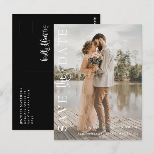 Romantische Schrift | Kalligrafie Save the Date Postkarte (Vorne/Hinten)