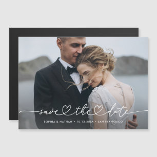 Romantische Schrift mit Herz und Foto Save-the-Dat Magneteinladung