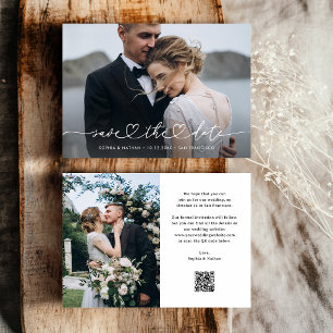 Romantische Schrift mit Herz und Fotos und QR-Code Save The Date
