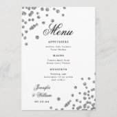 Romantische Schrift Wedding Confetti Silver Menükarte (Vorderseite)