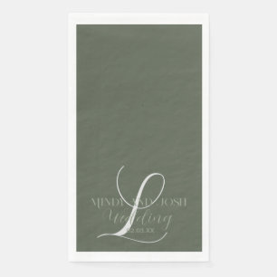 Romantische Schriftart Sage Grün Anfangs Hochzeit  Serviette