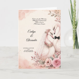 Romantische Schwan-Braut und Bräutigam Blush Rosa Karte