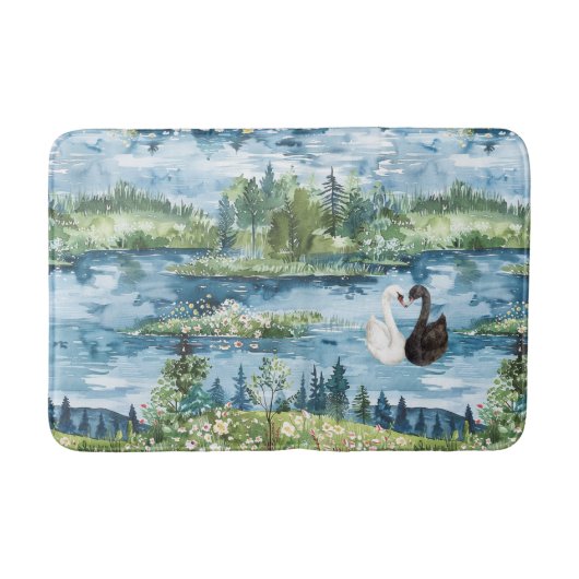 Romantische Schwäne Blauer See Badematte (Vorderseite)