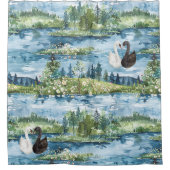 Romantische Schwäne Blauer See Duschvorhang (Vorderseite)