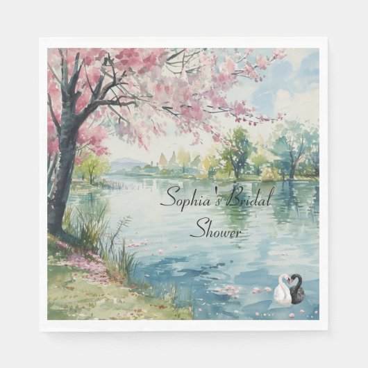 Romantische Schwäne Brautparty Serviette (Vorderseite)