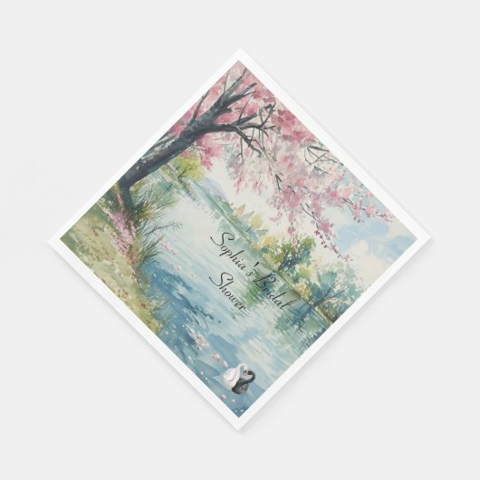 Romantische Schwäne Brautparty Serviette (Ecke)