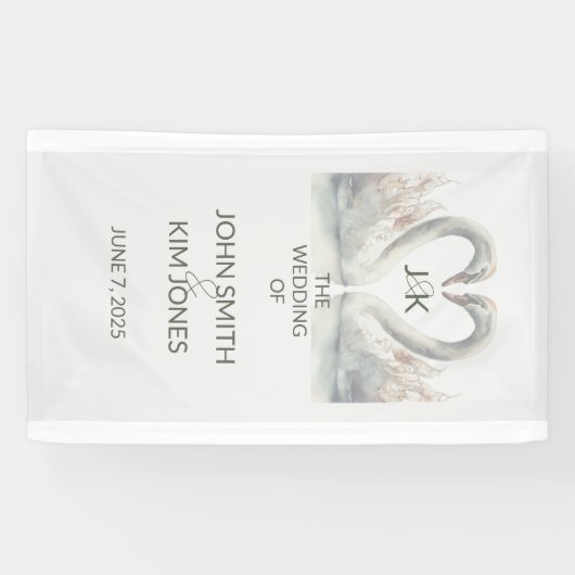 Romantische Schwäne Hochzeitspaare Monogram Banner (Horizontal)