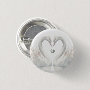Romantische Schwäne Hochzeitspaare Monogram Button