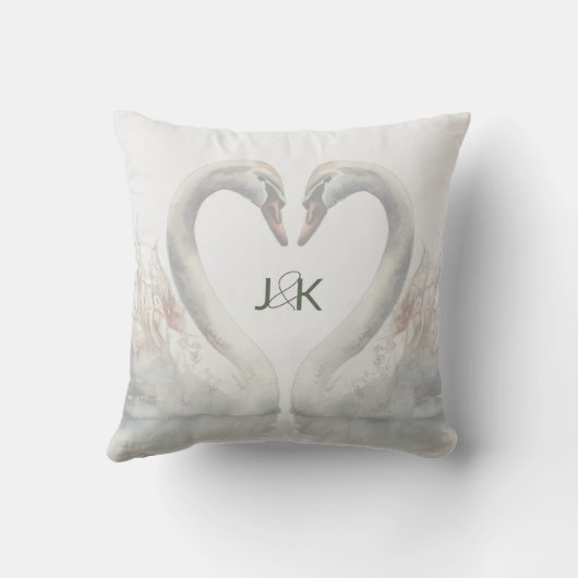 Romantische Schwäne Hochzeitspaare Monogram Kissen (Rückseite)