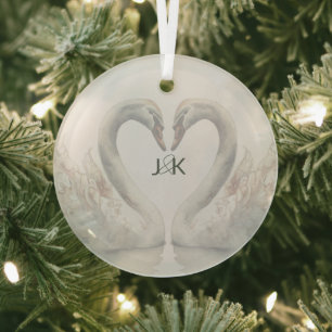 Romantische Schwäne Hochzeitspaare Monogram Ornament Aus Glas
