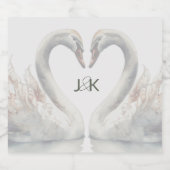 Romantische Schwäne Hochzeitspaare Monogram Schaumweinetikett (Einzelnes Label)