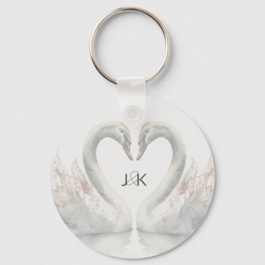 Romantische Schwäne Hochzeitspaare Monogram Schlüsselanhänger (Rückseite)