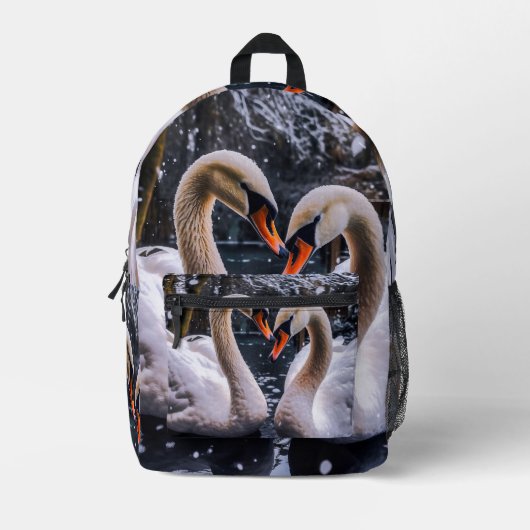 Romantische Schwäne im Winterwunderland Bedruckter Rucksack (Vorderseite)