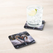 Romantische Schwäne im Winterwunderland Getränkeuntersetzer (Rechte Seite)