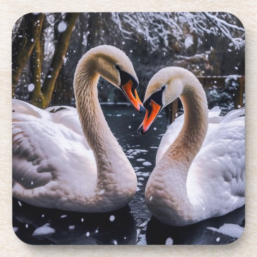 Romantische Schwäne im Winterwunderland Getränkeuntersetzer (Vorderseite)