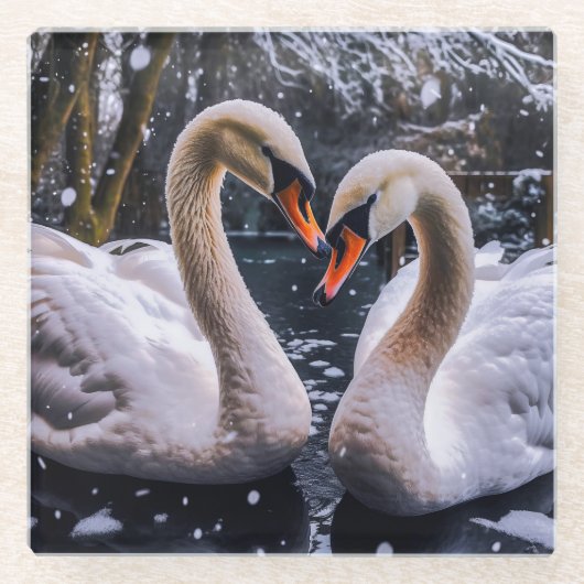 Romantische Schwäne im Winterwunderland Glasuntersetzer (Vorderseite)