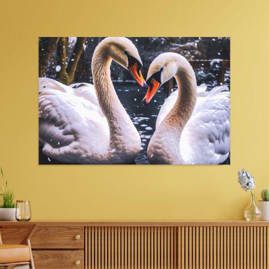 Romantische Schwäne im Winterwunderland Leinwanddruck (Insitu (Wohnzimmer))
