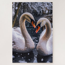 Romantische Schwäne im Winterwunderland Puzzle