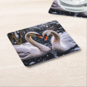 Romantische Schwäne im Winterwunderland Rechteckiger Pappuntersetzer (angewinkelt)