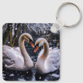 Romantische Schwäne im Winterwunderland Schlüsselanhänger (Rückseite)