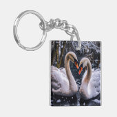 Romantische Schwäne im Winterwunderland Schlüsselanhänger (Vorderseite links)