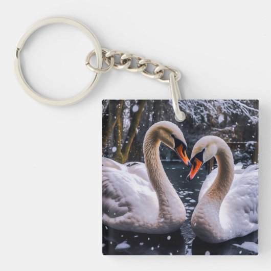 Romantische Schwäne im Winterwunderland Schlüsselanhänger (Vorderseite)