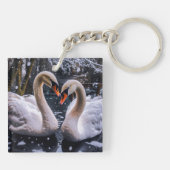 Romantische Schwäne im Winterwunderland Schlüsselanhänger (Rückseite)