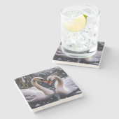 Romantische Schwäne im Winterwunderland Steinuntersetzer (Seitenansicht)