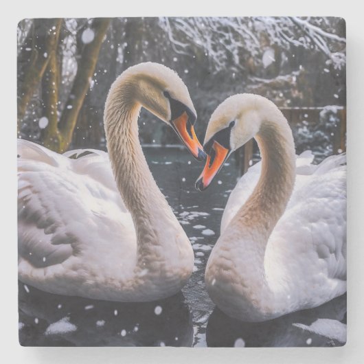 Romantische Schwäne im Winterwunderland Steinuntersetzer (Vorderseite)