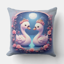 Romantische Schwäne in Blume dekoriert Kissen