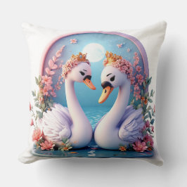 Romantische Schwäne in Blume dekoriert Kissen
