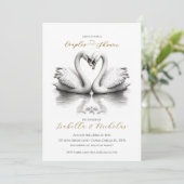 Romantische Schwanenpaare Dusche einladen Einladung (Stehend Vorderseite)