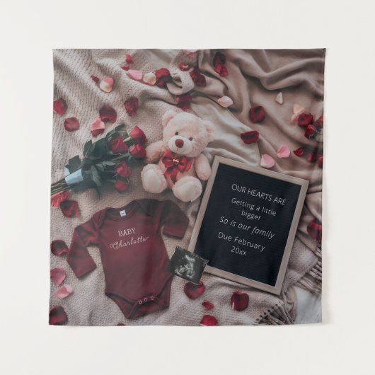 Romantische Schwangerschaftsankündigung mit Rose & Wandteppich (Vorderseite)