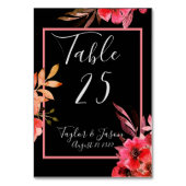 Romantische Schwarz-Orange-Blumenschrift Tischnummer (Rückseite)