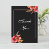 Romantische Schwarz-Orange-Pfirsichschrift Dankeskarte (Stehend Vorderseite)