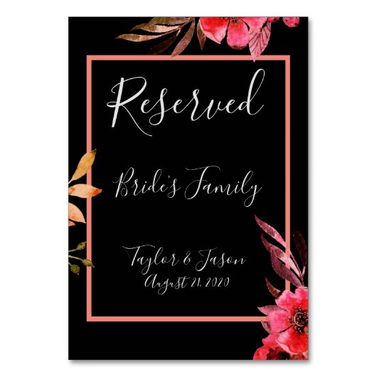 Romantische Schwarz-Orange-Schriftzeichen Tischnummer (Vorderseite)