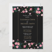 Romantische Schwarz Rosa Rosen Blumenmalerei Einladung (Vorderseite)