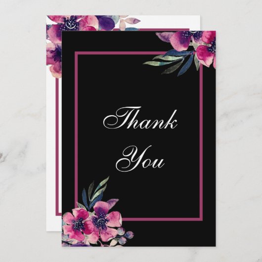 Romantische Schwarz-Rosa-Schrift Hochzeit Dankeskarte (Vorne/Hinten)