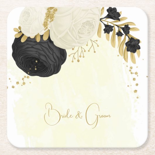 Romantische Schwarz-Weiß-Blume Rechteckiger Pappuntersetzer (Vorderseite)